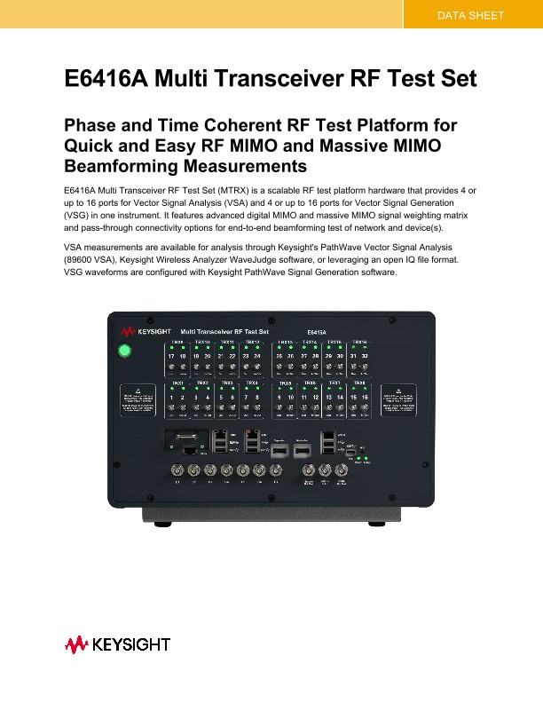 E6416A Multi Transceiver RF Test Set PDF Asset Page Keysight